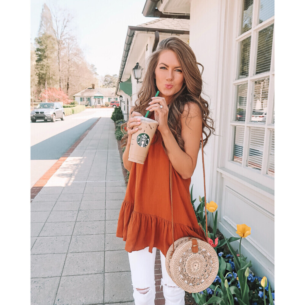 BP Asymmetrical Peplum Linen Blend Tank Top In Adobe Tan Size XS